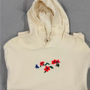 Nike Cream Hoodie with Red and Blue Floral Design